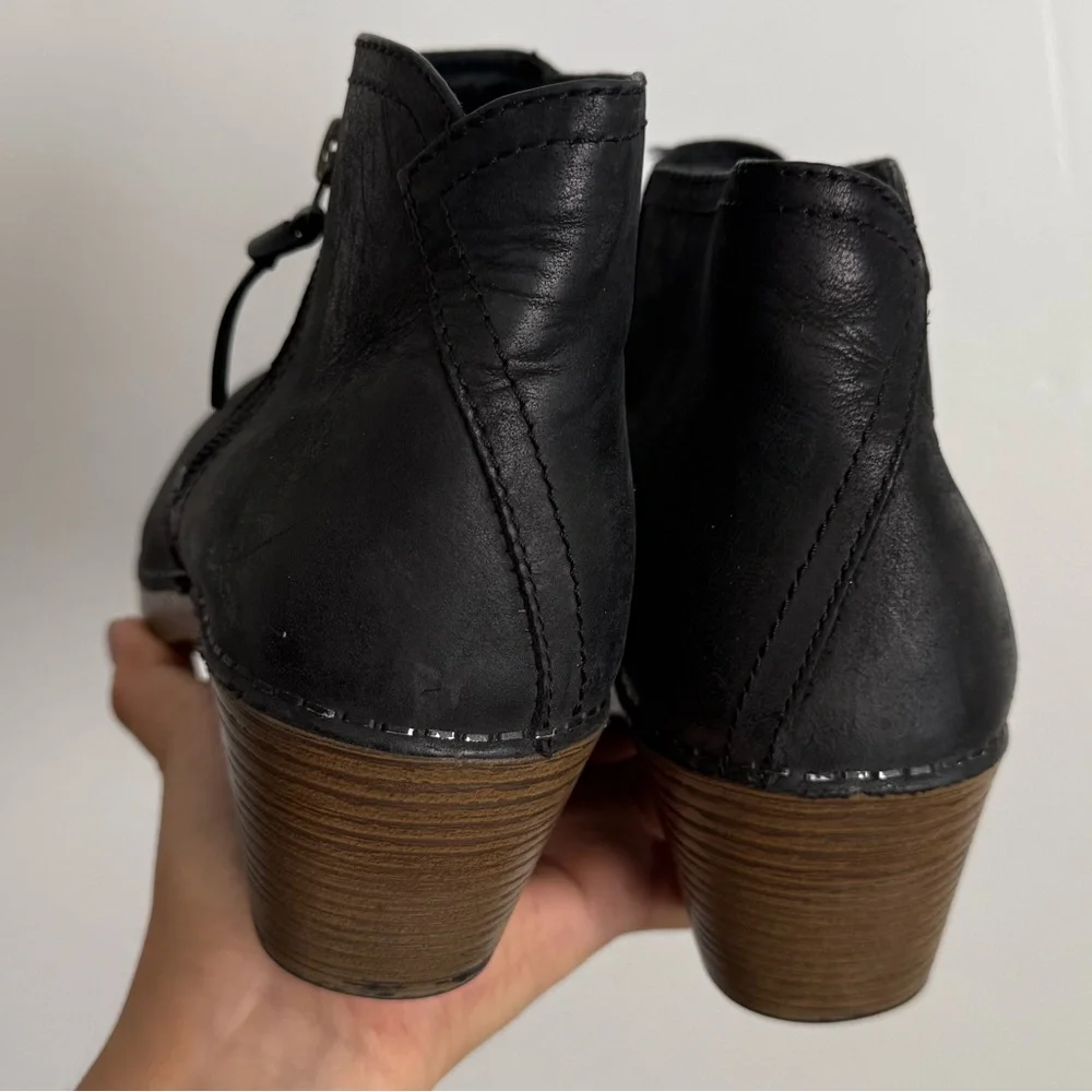 Dansko Black Leather Ankle Clog Booties Platform Heel Comfort Shoes Size 37